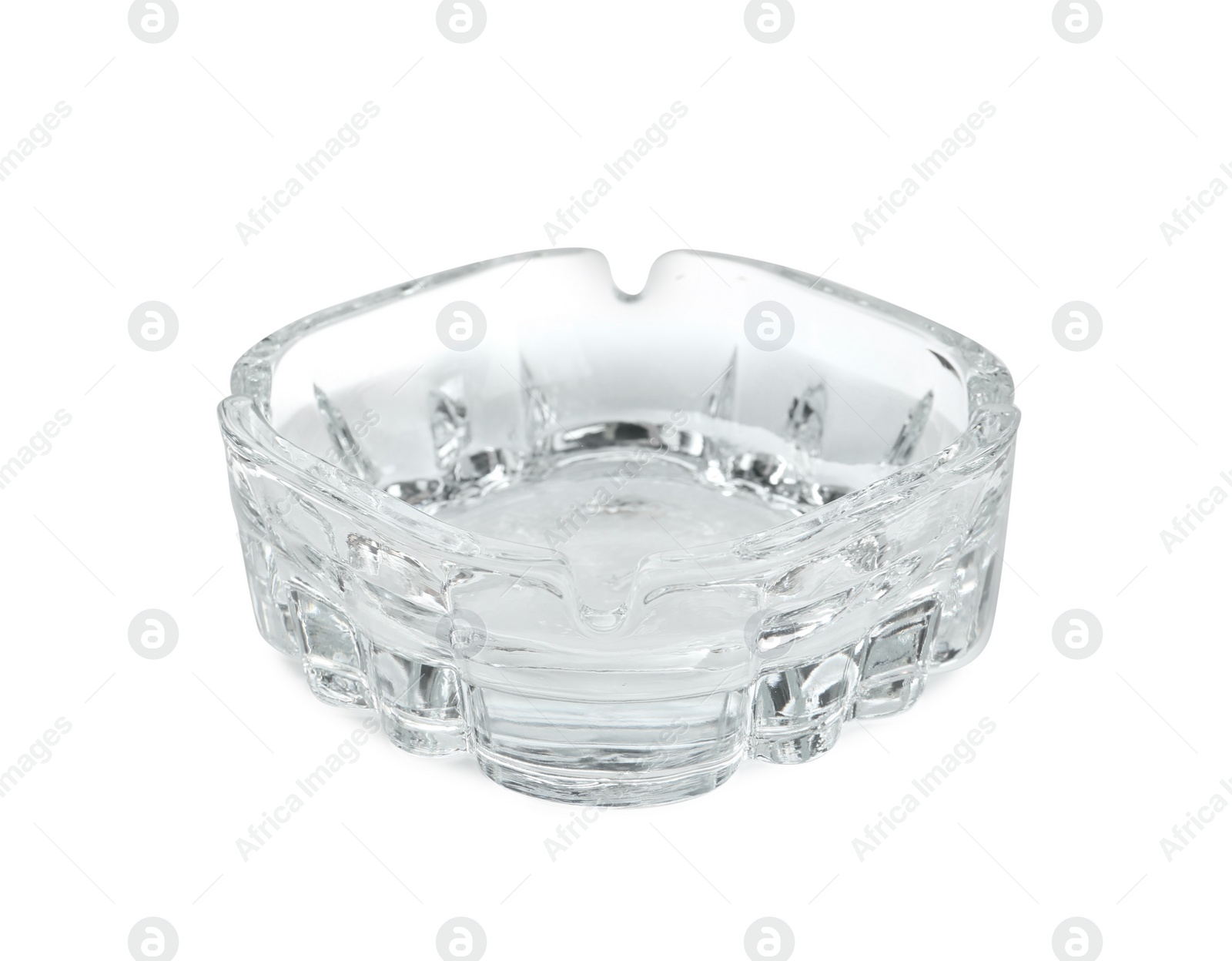 Photo of One empty glass ashtray isolated on white