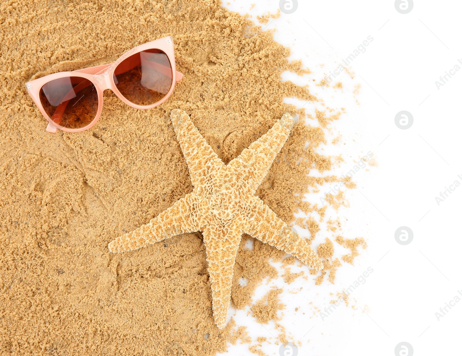 Photo of Composition with beach objects on white background, top view