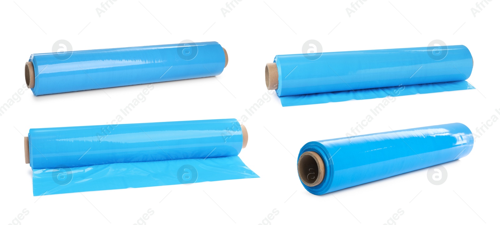 Image of Set with turquoise stretch wraps on white background. Banner design