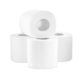 Photo of Soft toilet paper rolls isolated on white