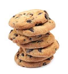 Photo of Delicious chocolate chip cookies on white background