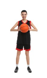 Photo of Basketball player with ball on white background