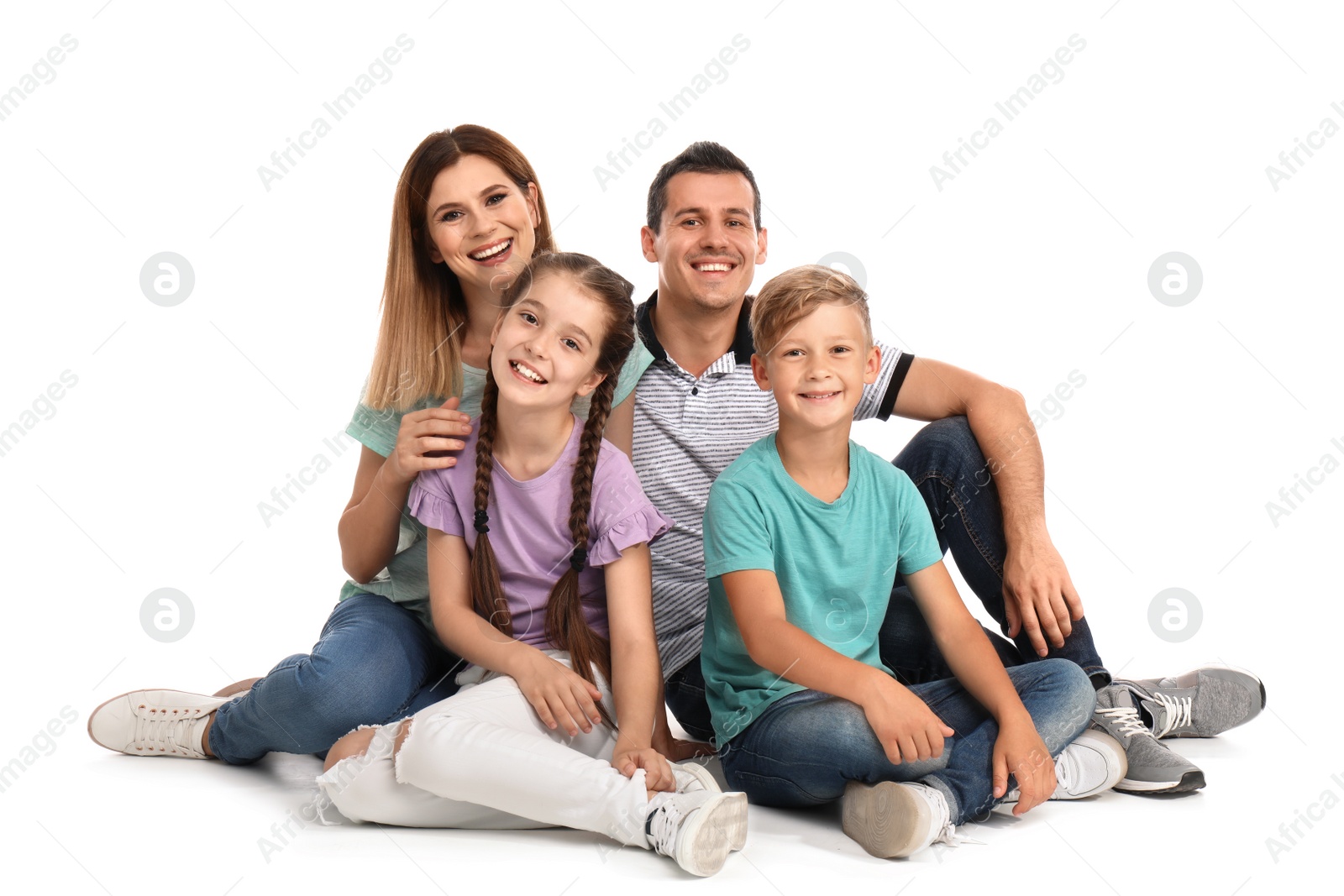 Photo of Happy family with children on white background