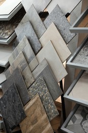 Many samples of tiles on display in store