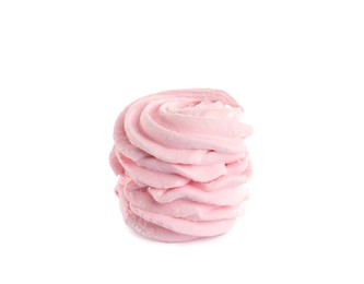Photo of One delicious pink zephyr isolated on white