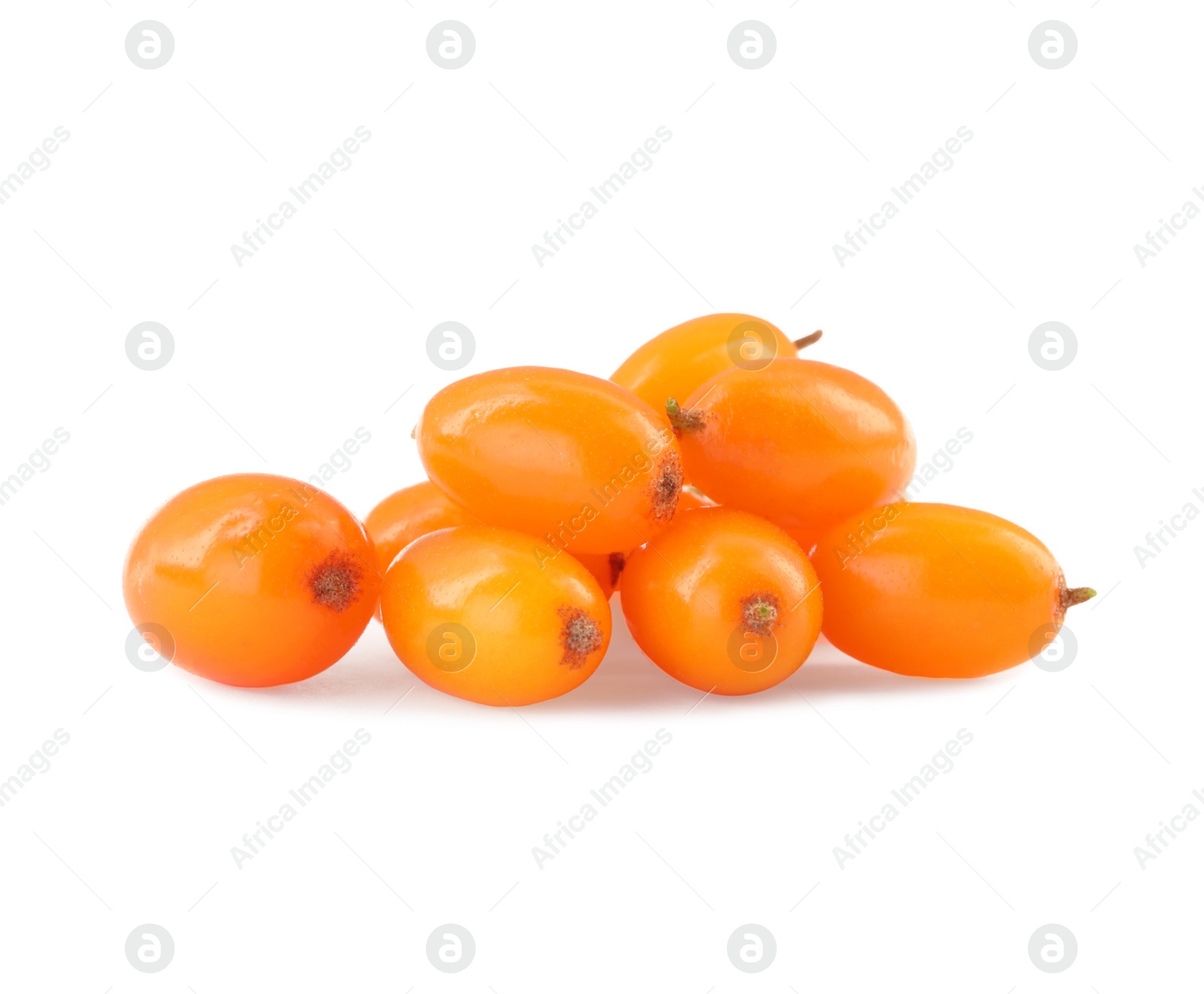 Photo of Fresh ripe sea buckthorn berries on white background