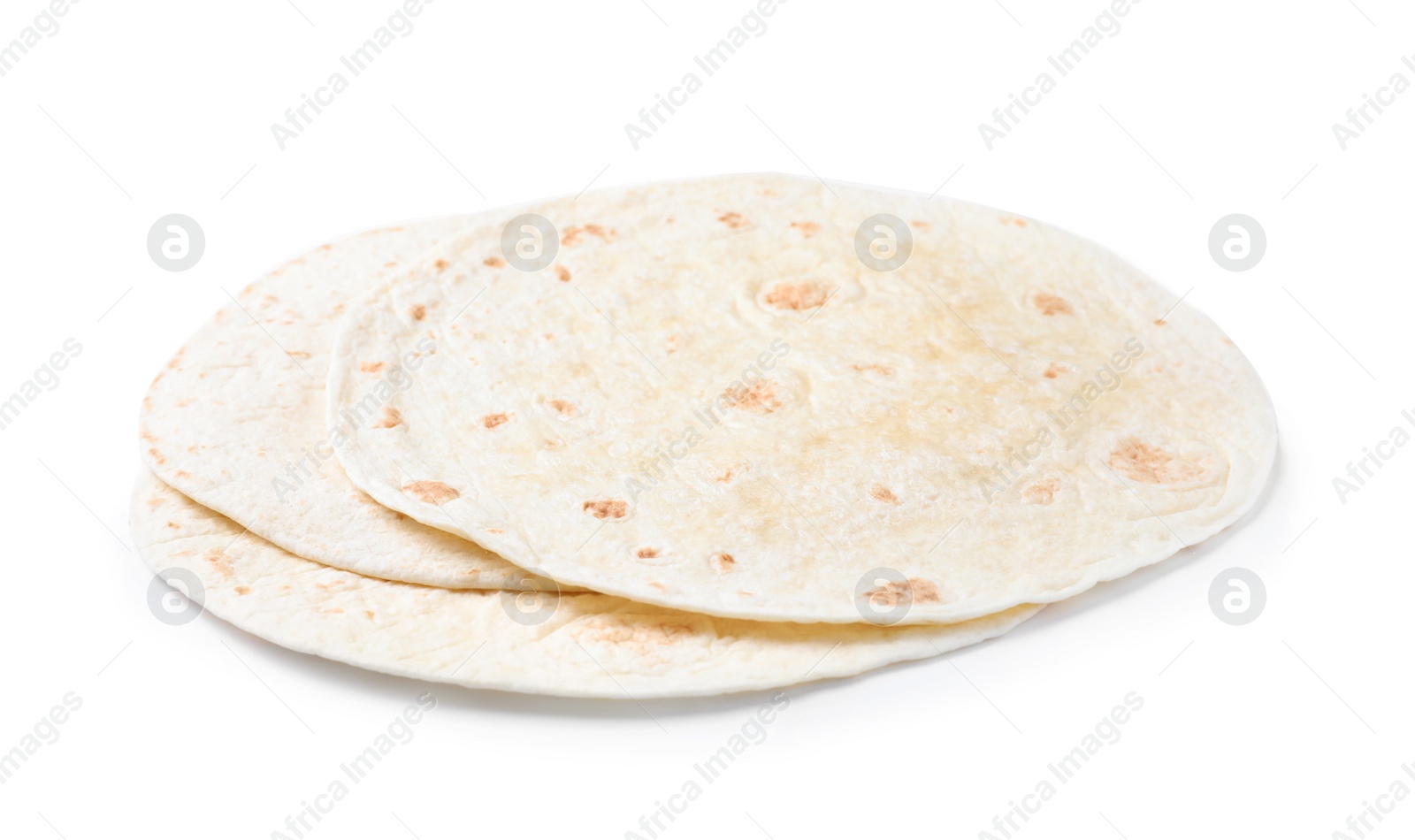 Photo of Corn tortillas on white background. Unleavened bread