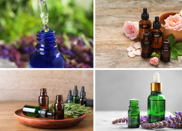 Image of Collage of different photos with essential oils