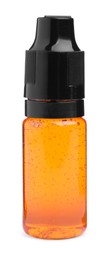 Bottle of orange food coloring on white background