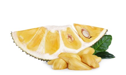 Photo of Slice of fresh exotic jackfruit and bulbs on white background