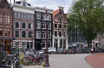 Picturesque view of town with beautiful buildings