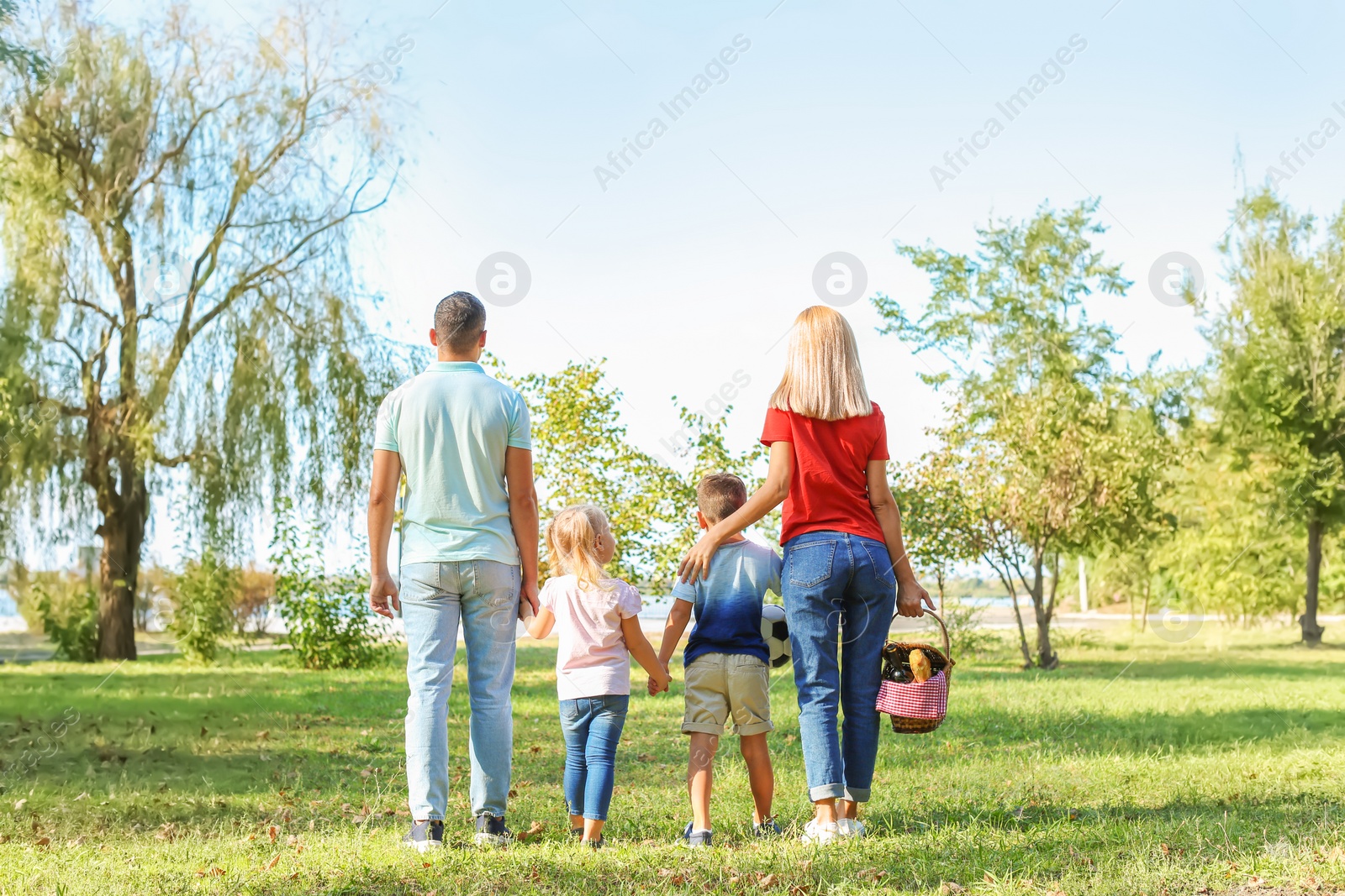 Photo of Family with picnic basket in park on sunny day