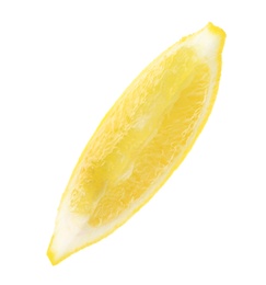 Photo of Slice of fresh lemon on white background