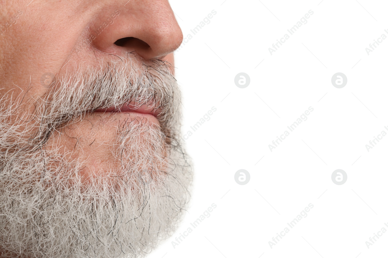 Photo of Man with mustache on white background, closeup