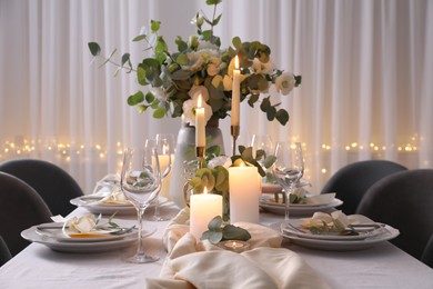 Festive table setting with beautiful decor indoors