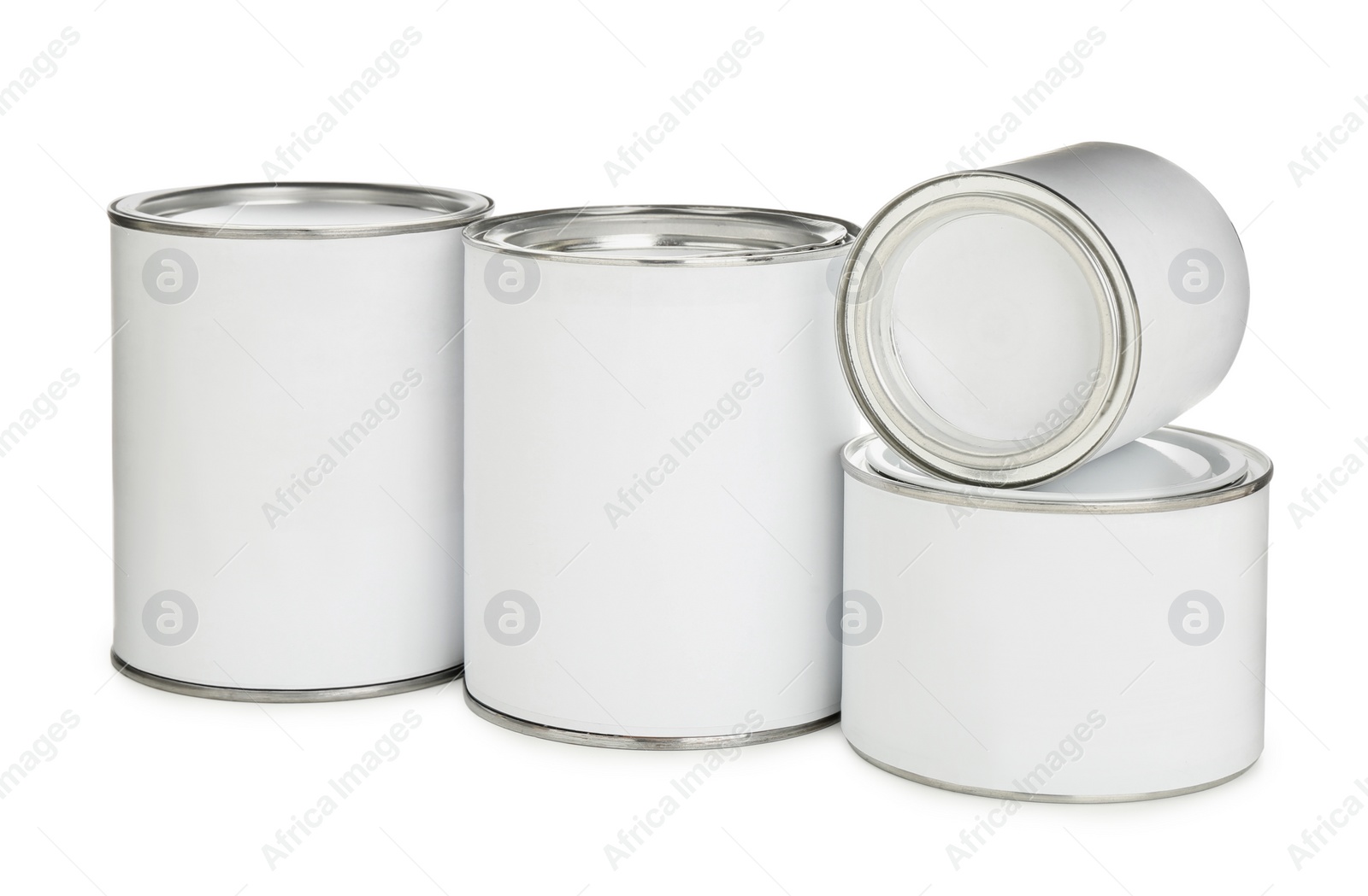 Photo of Closed blank cans of paint isolated on white