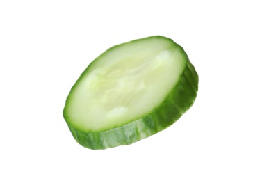 Slice of ripe cucumber on white background