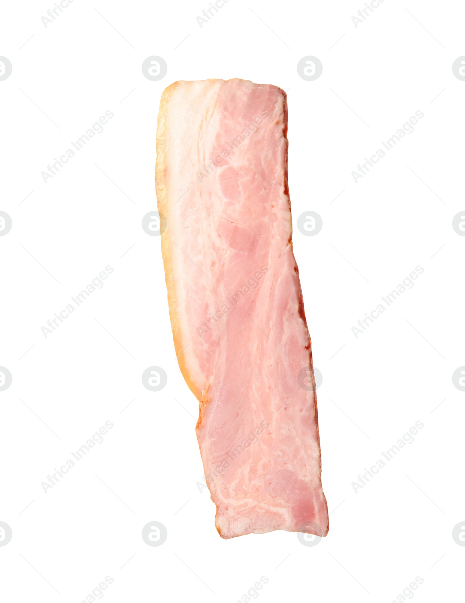 Photo of Slice of delicious smoked bacon isolated on white