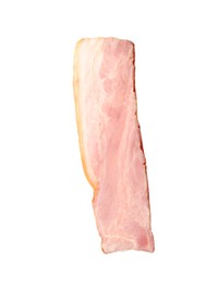 Photo of Slice of delicious smoked bacon isolated on white