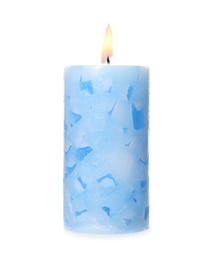 Photo of Alight color wax candle on white background