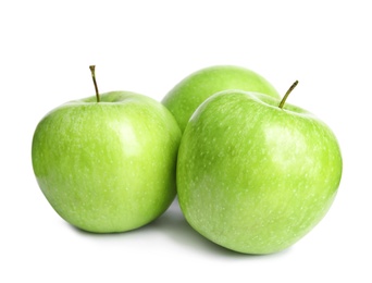 Fresh ripe green apples on white background