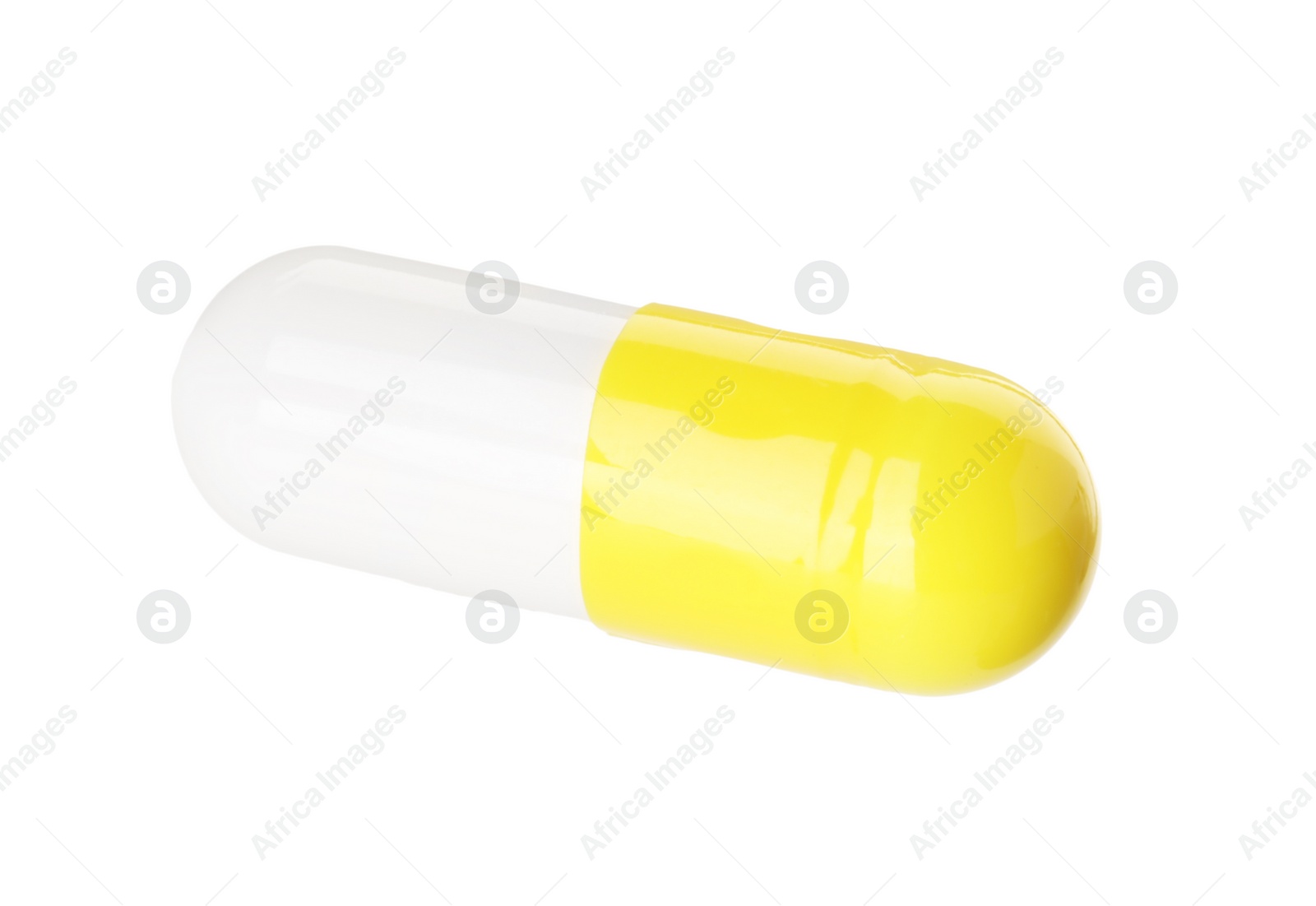 Photo of One antibiotic pill isolated on white. Medicinal treatment