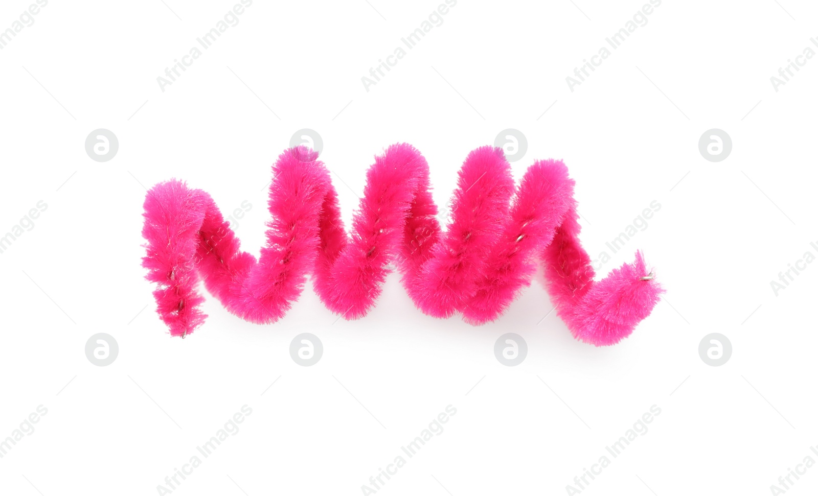 Photo of Pink fluffy wire isolated on white, top view