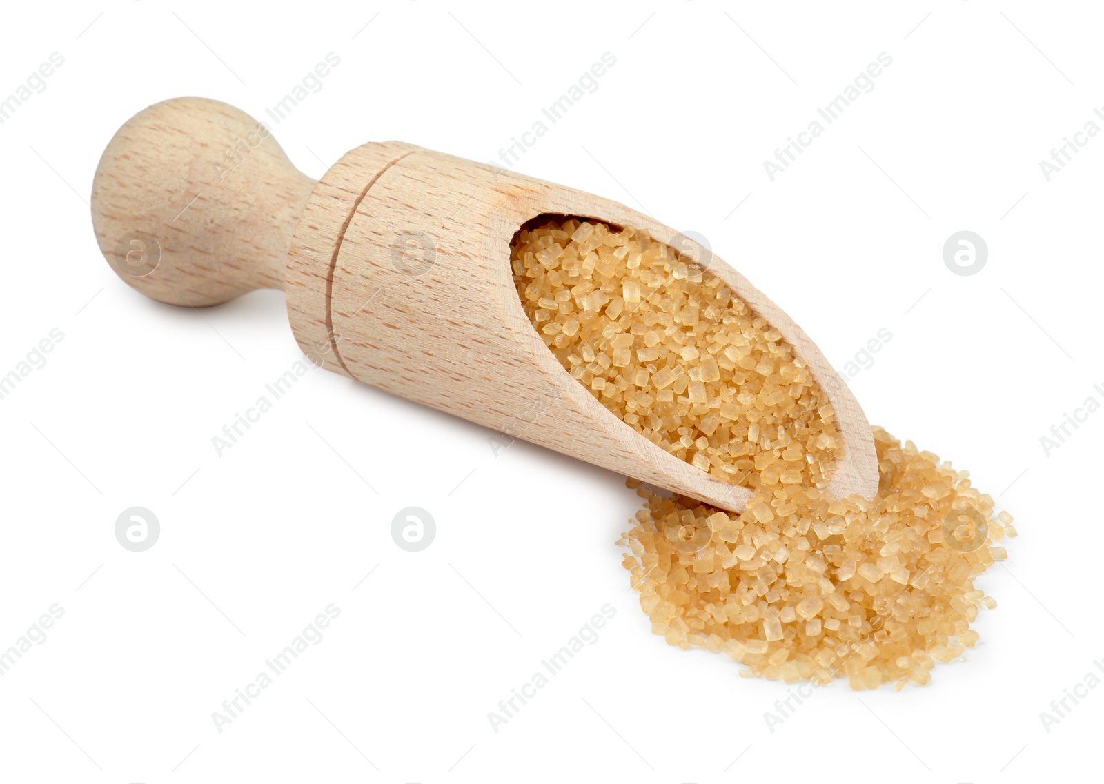 Photo of Brown sugar in scoop isolated on white