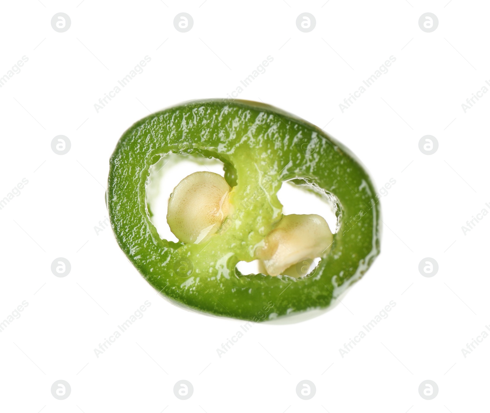 Photo of Piece of green hot chili pepper isolated on white