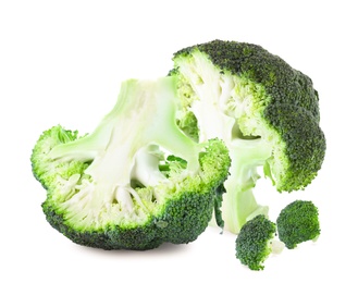 Image of Fresh green broccoli on white background. Edible plant