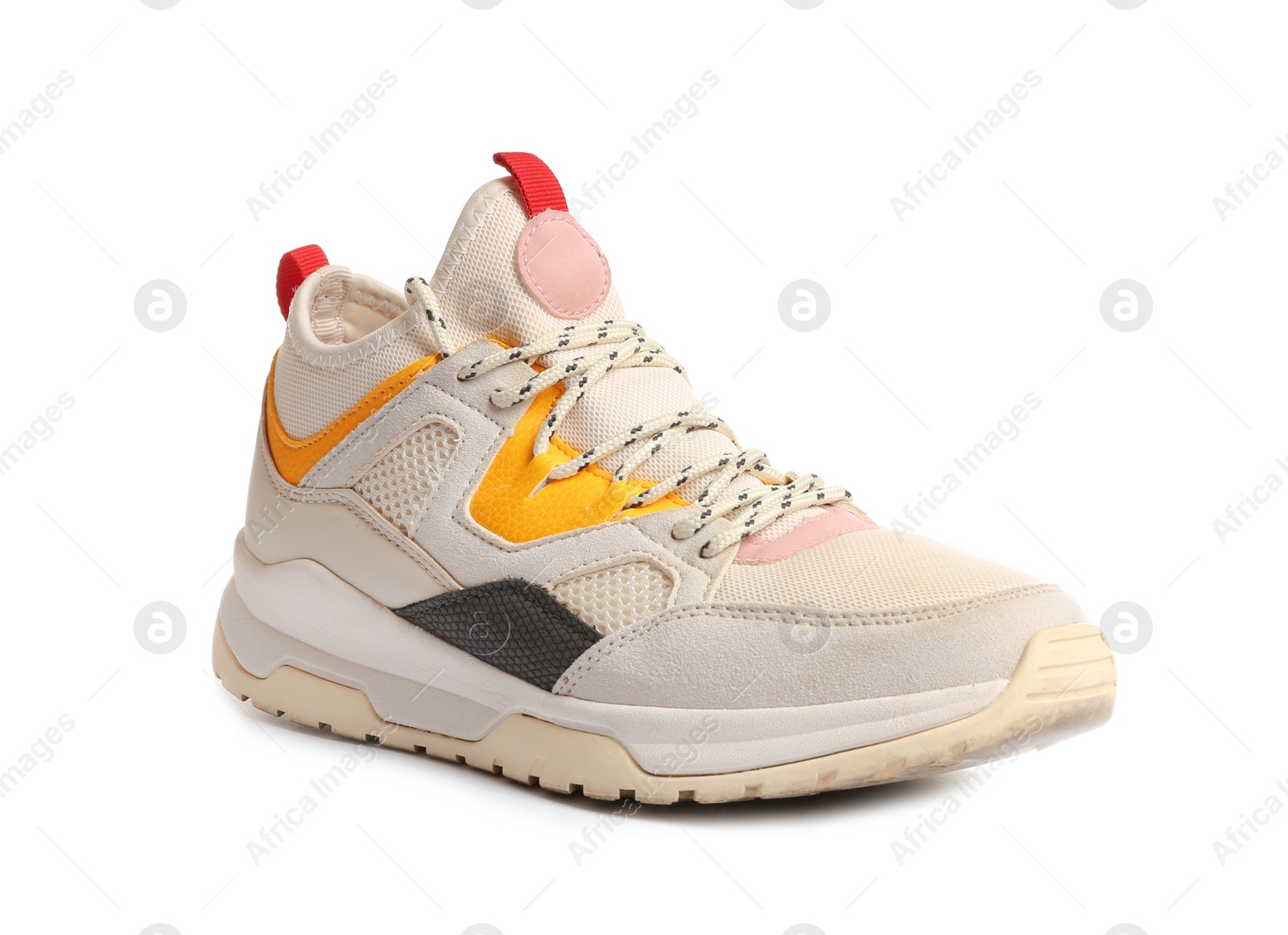 Photo of Comfortable modern sports shoe on white background