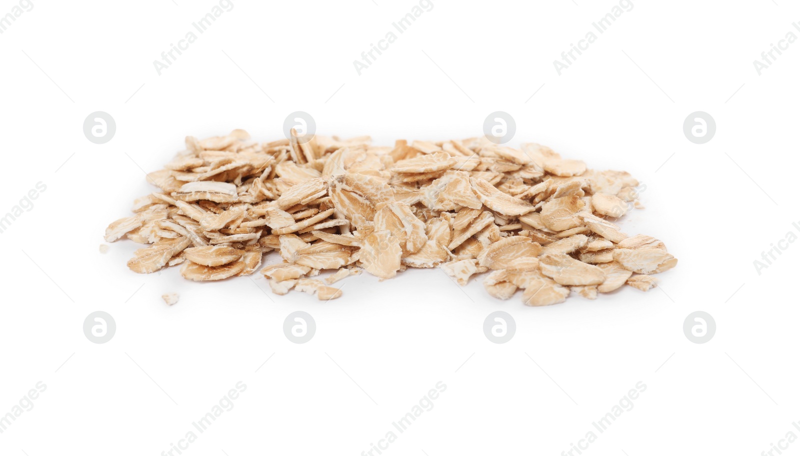 Photo of Pile of rolled oats isolated on white