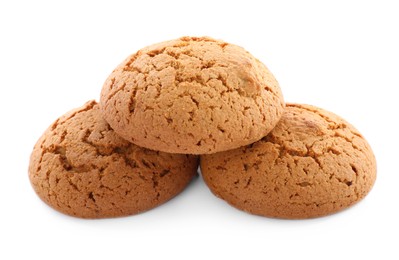 Fresh delicious oatmeal cookies on white background