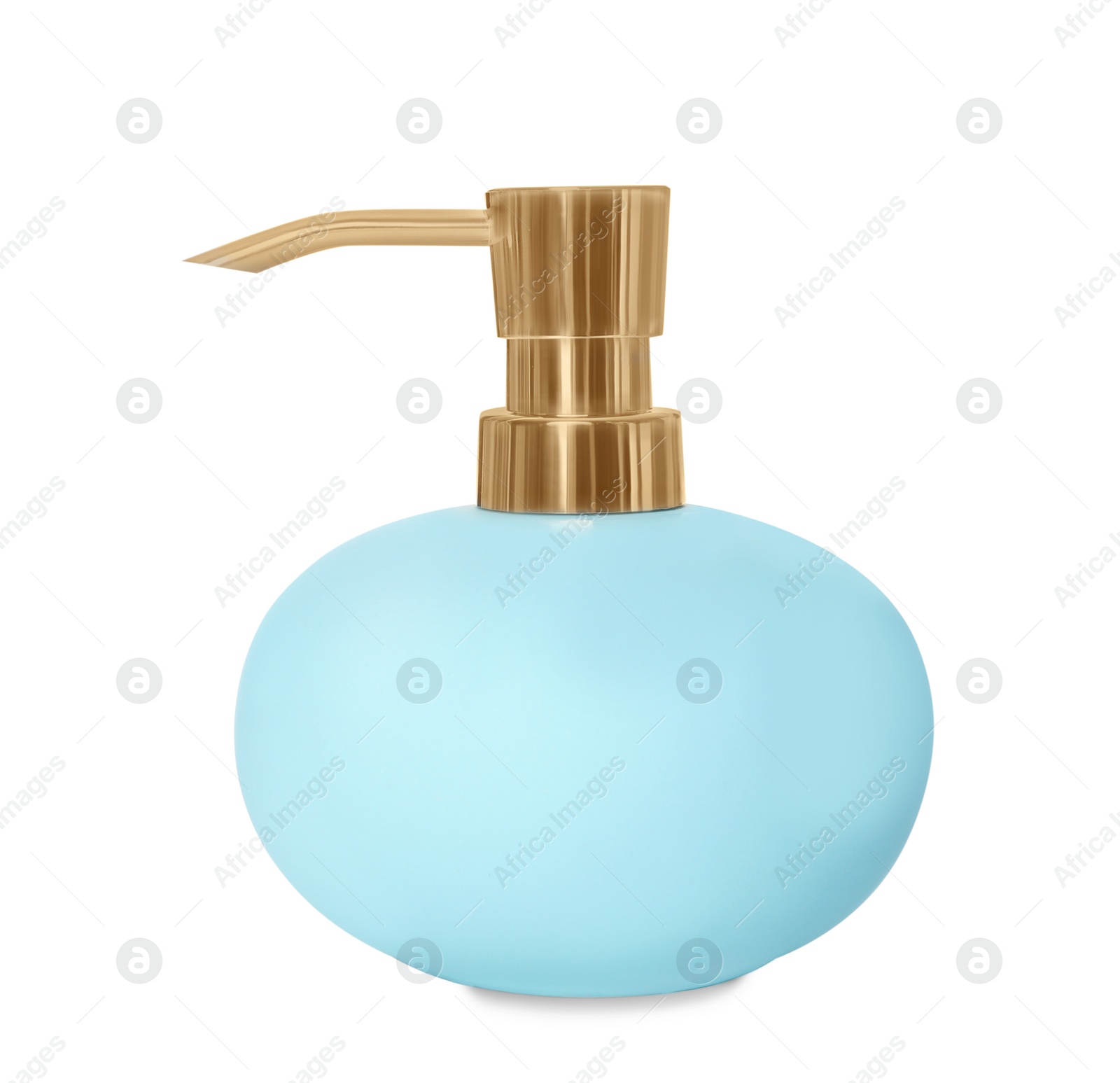 Photo of Stylish light blue soap dispenser isolated on white