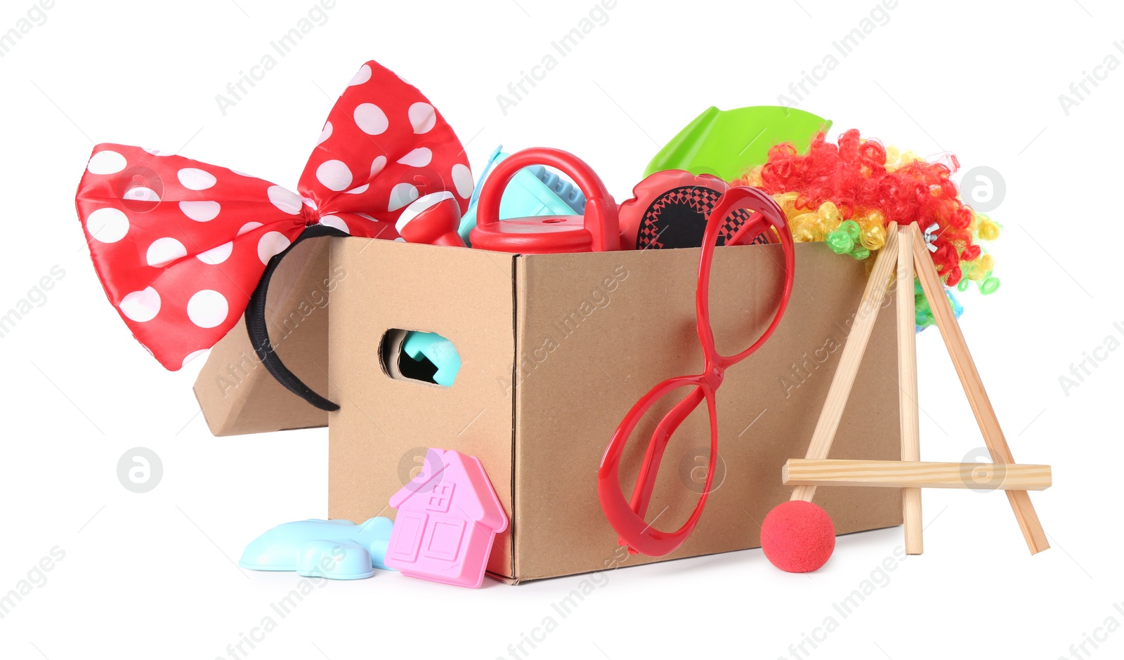 Photo of Box with unwanted stuff isolated on white