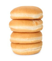 Photo of Many fresh burger buns isolated on white