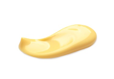 Photo of Smear of delicious melted cheese isolated on white