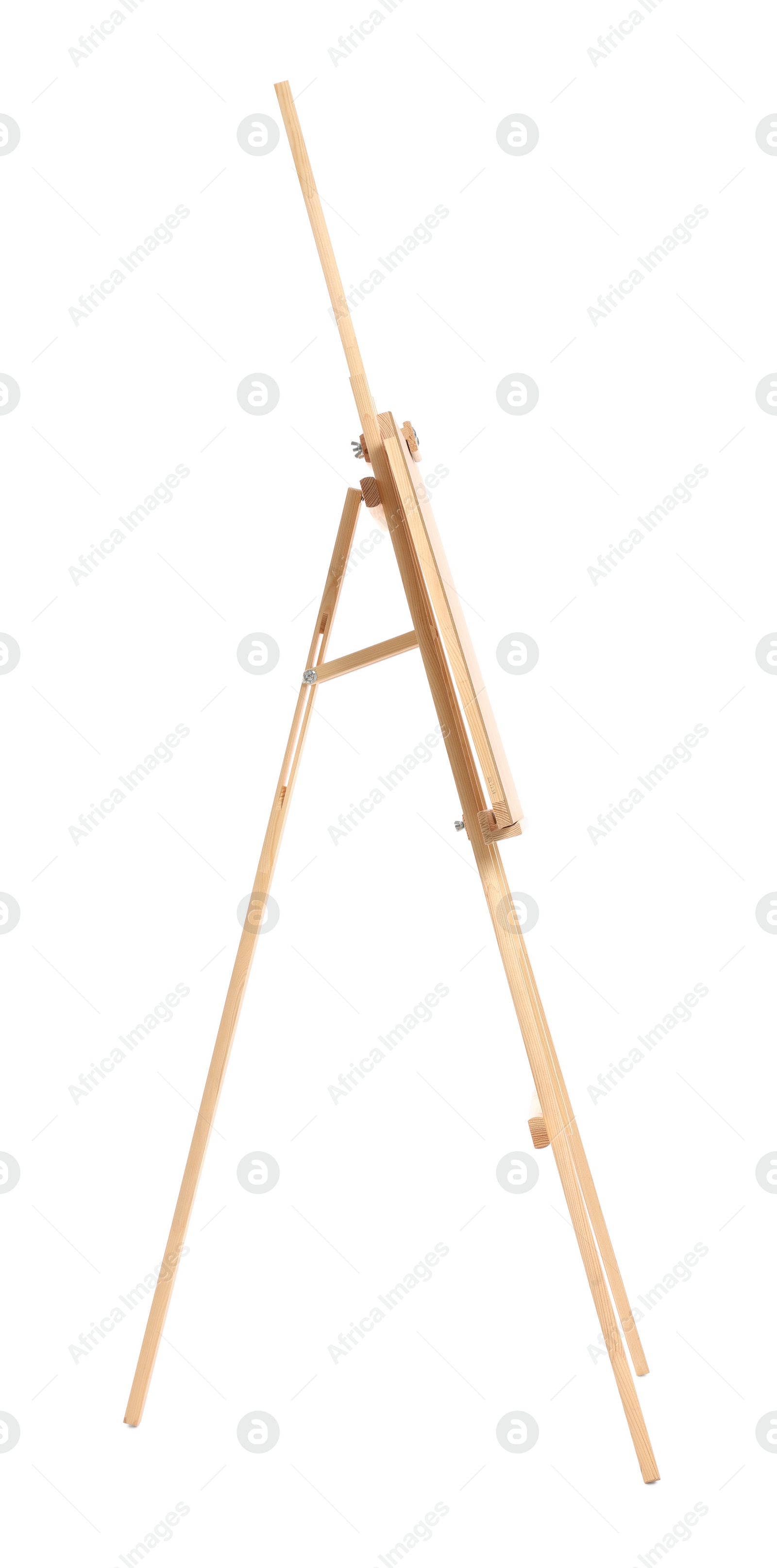 Photo of Wooden easel with board isolated on white. Artist's equipment