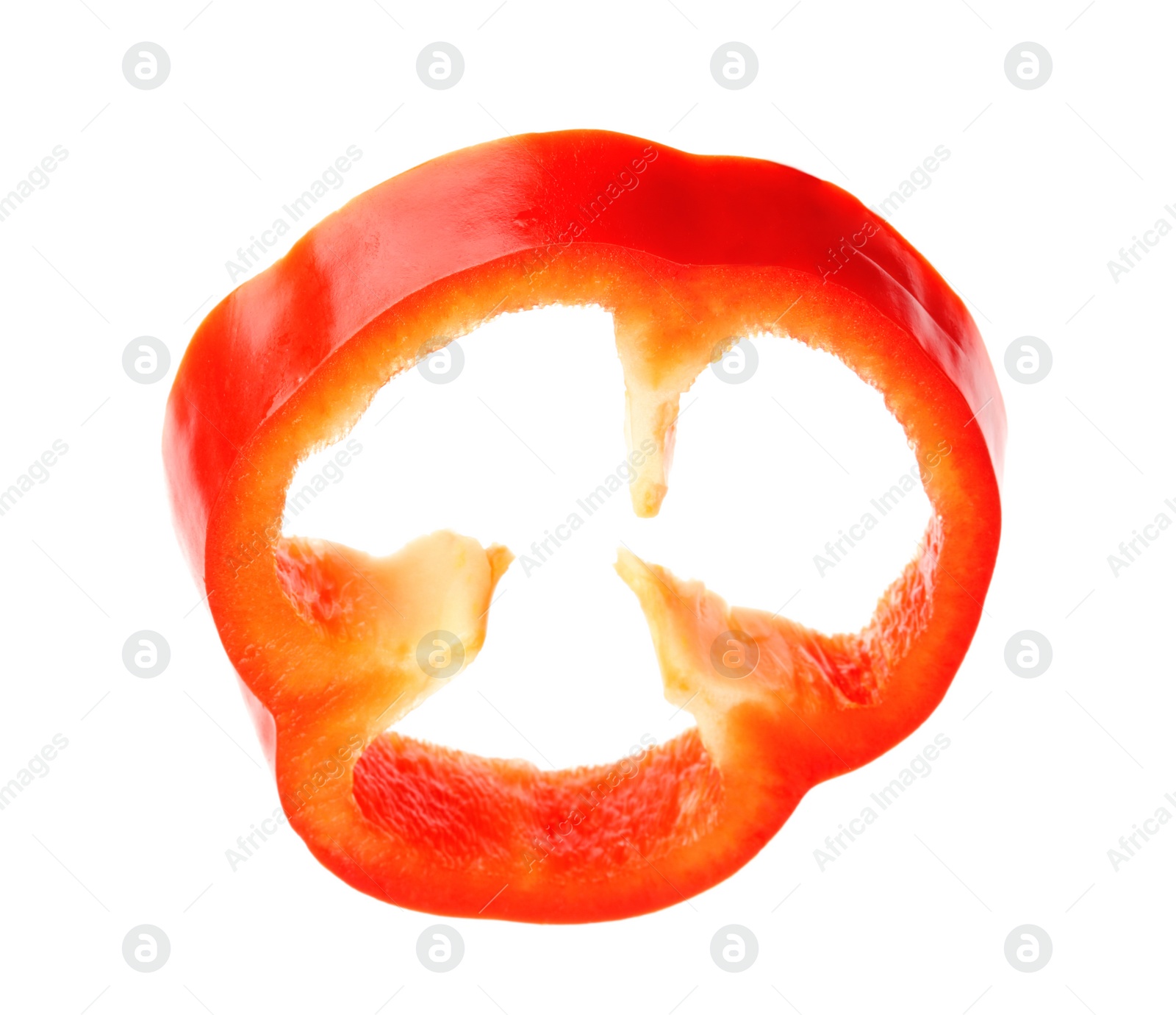 Photo of Slice of ripe bell pepper on white background