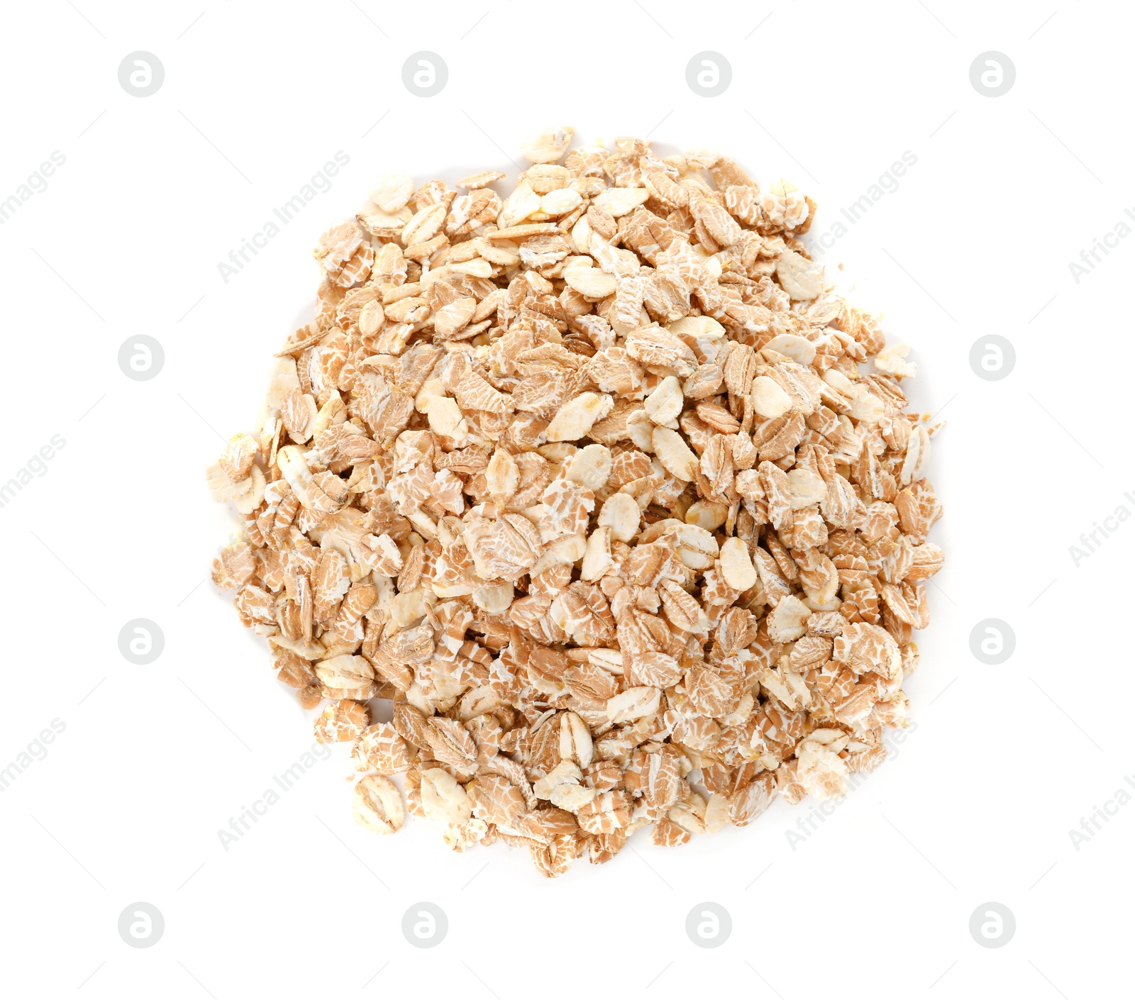 Photo of Raw oatmeal on white background. Healthy grains and cereals