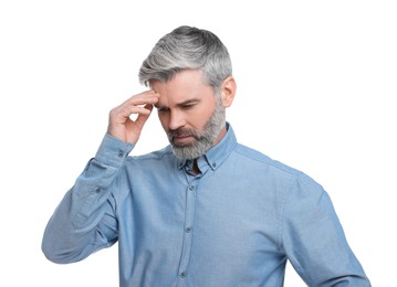 Mature businessman in stylish clothes posing on white background