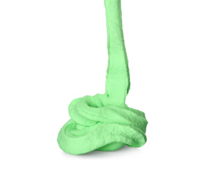 Flowing green slime on white background. Antistress toy