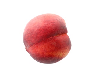 Fresh juicy peach on white background, top view