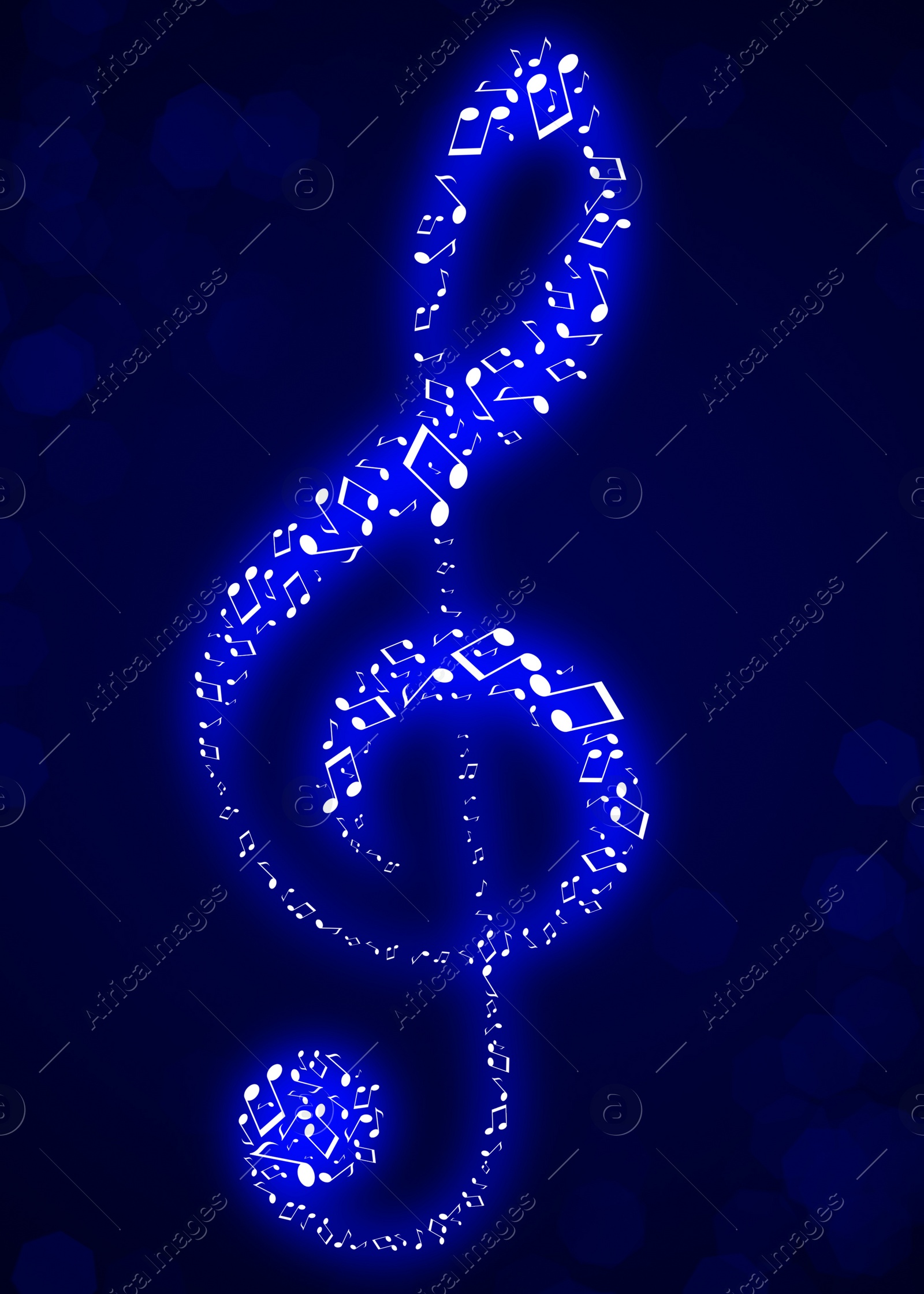 Illustration of Treble clef made of music notes on blue background. Beautiful illustration design. Beautiful illustration design