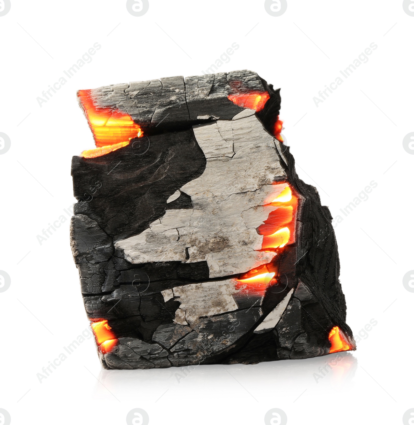 Photo of Piece of smoldering coal on white background