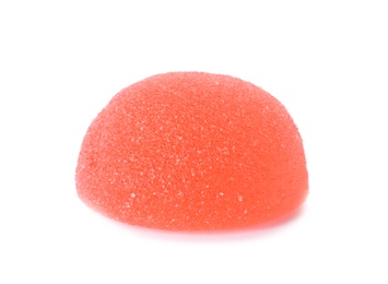 Photo of Bright delicious jelly candy on white background