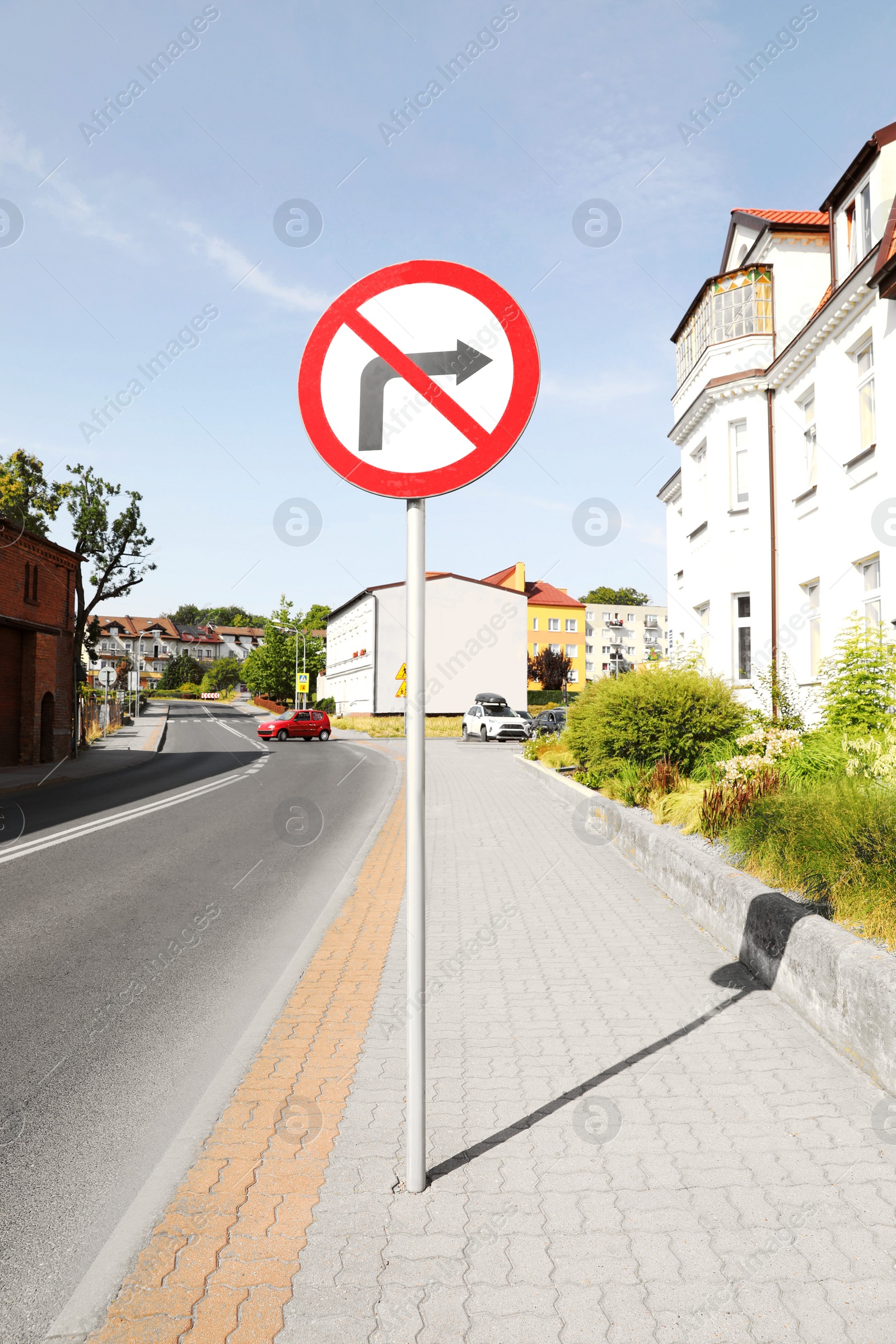 Photo of Road sign No Right Turn outdoors on sunny day