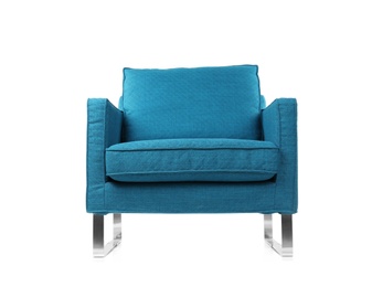 Photo of Comfortable armchair on white background. Interior element