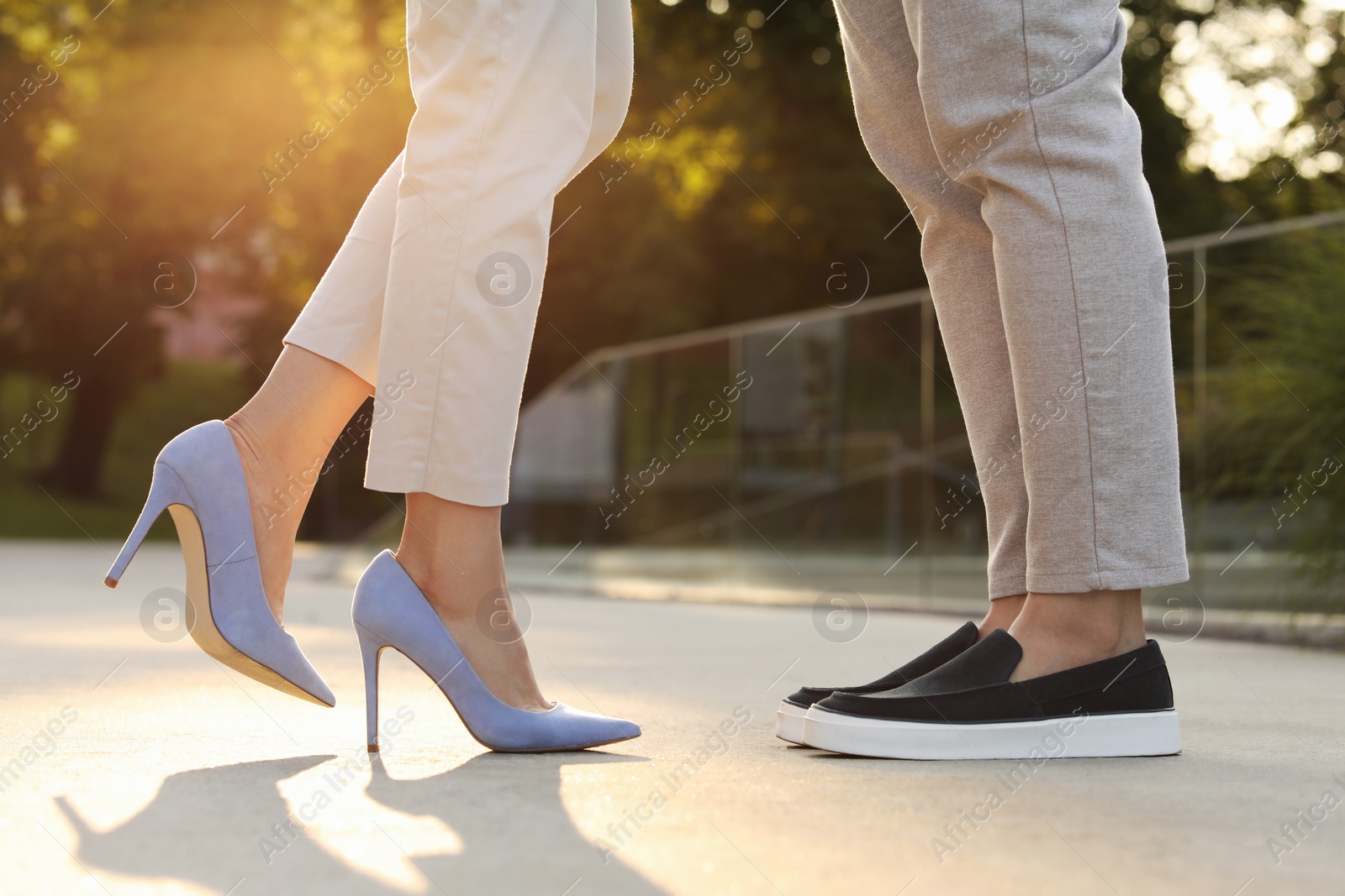 Photo of Couple having romantic date on sunny day outdoors, closeup