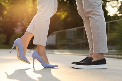 Photo of Couple having romantic date on sunny day outdoors, closeup